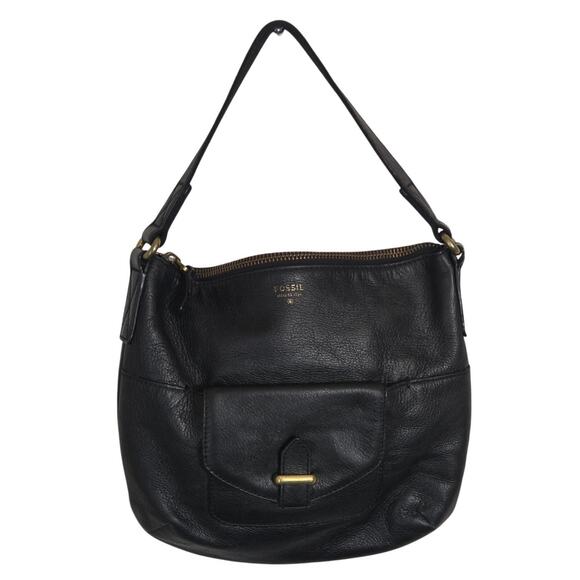 Vintage Fossil‎ Cowhide Pebbled Leather Shoulder Bag Black Y2K - Picture 1 of 8